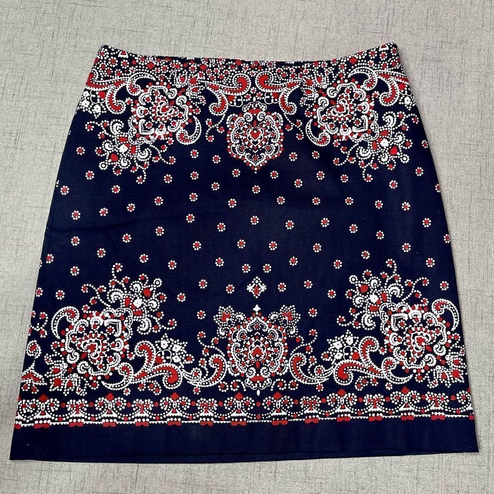 Talbots Navy Blue, Red & White Nautical Paisley Floral Pencil Skirt 8 - Picture 3 of 9